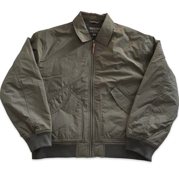 American Eagle Outfitter Mens Green Nylon Bomber Jacket Full Zip Size Medium NWT